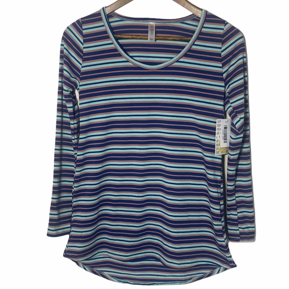 NWT Lularoe Womens Lynnae XXS Striped Long Sleeve Blue & Purple Top